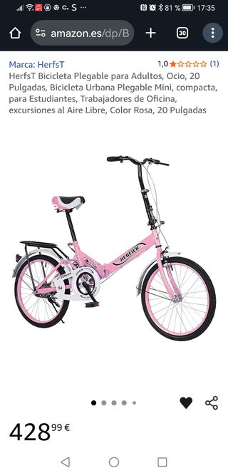 Bicicleta Plegable HerfsT 20" color Rosa - NUEVA .