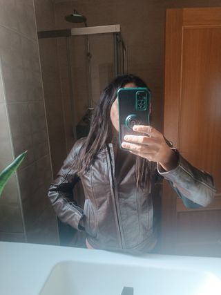 Chaqueta moto marrón mujer
