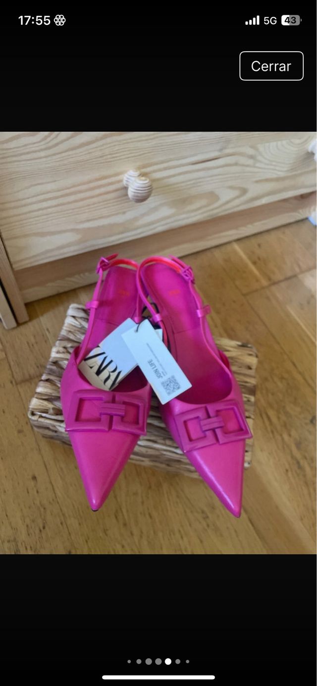 Zapatos piel tacón ZARA rosa