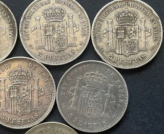 5 Pesetas Alfonso XIII 1891, 98; Amadeo, Gob Prov.