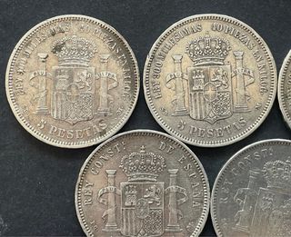 5 Pesetas Alfonso XIII 1891, 98; Amadeo, Gob Prov.