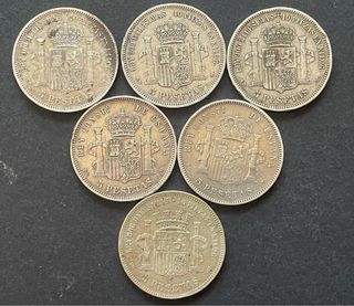 5 Pesetas Alfonso XIII 1891, 98; Amadeo, Gob Prov.