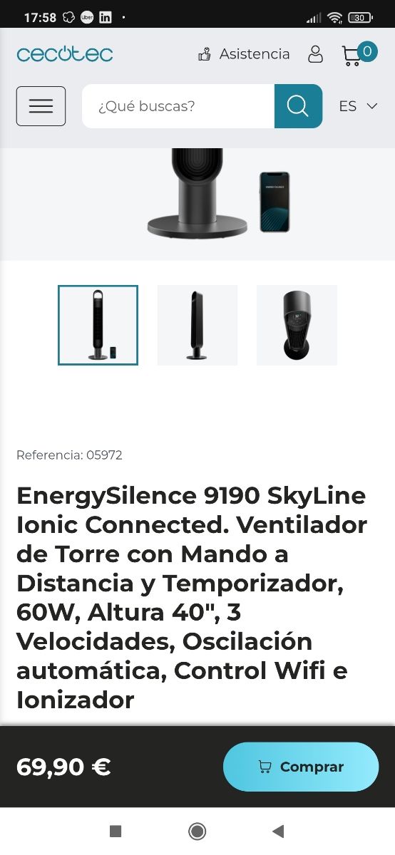 Ventilatore a torre nero Cecotec EnergySilence 9190