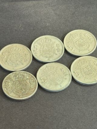 6 Monedas 5 Pesetas España 1975