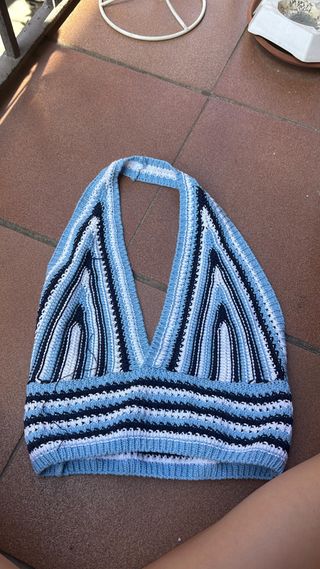 Top Veraniego Crochet Rayas Azul Blanco