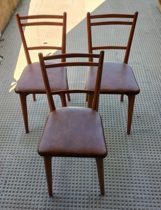 Conjunto 4 Sillas Vintage Madera y Cuero