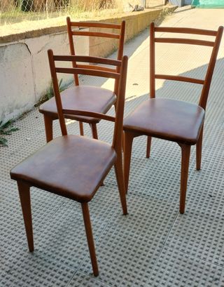 Conjunto 4 Sillas Vintage Madera y Cuero