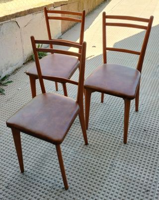 Conjunto 4 Sillas Vintage Madera y Cuero