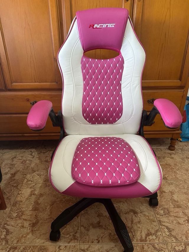 Silla Escritorio Gaming Rosa y Blanca
