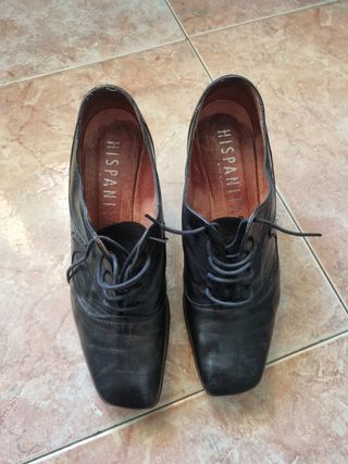 Zapatos Hispanitas Talla 41 Tacón Negro Cuero