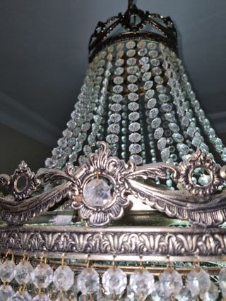 Lámpara de Bronce Antigua con Cristales