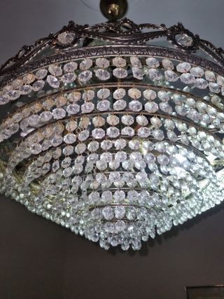 Lámpara de Bronce Antigua con Cristales