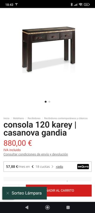 Consola Casanova Gandía Madera y Cristal