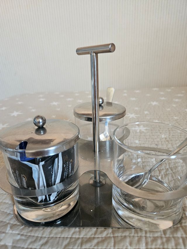 Azucarero triple metal y cristal