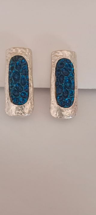 Pendientes clip bisutería azul y plata