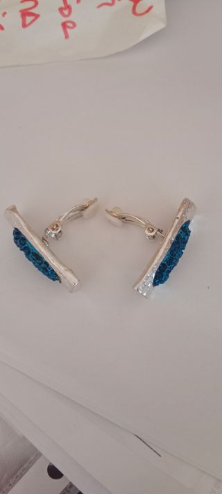 Pendientes clip bisutería azul y plata