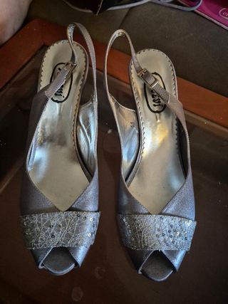 Zapatos de tacón plateados mujer talla 41