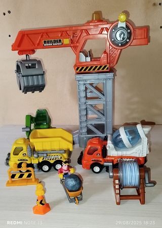 Juego de construcción grúa y camiones