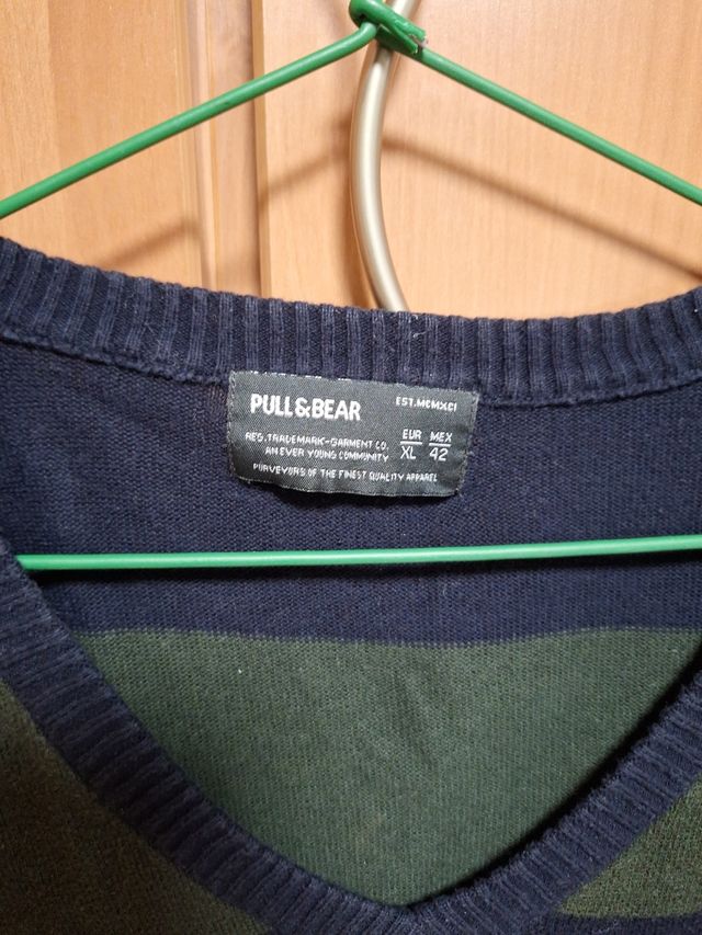 Jersey Pull&Bear Pico Rayas Azul/Verde Talla XL