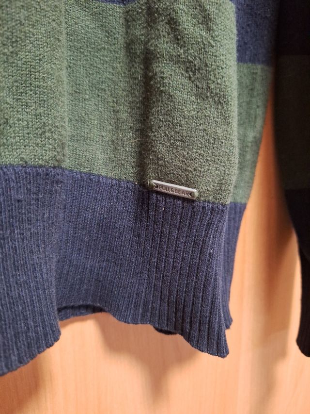 Jersey Pull&Bear Pico Rayas Azul/Verde Talla XL