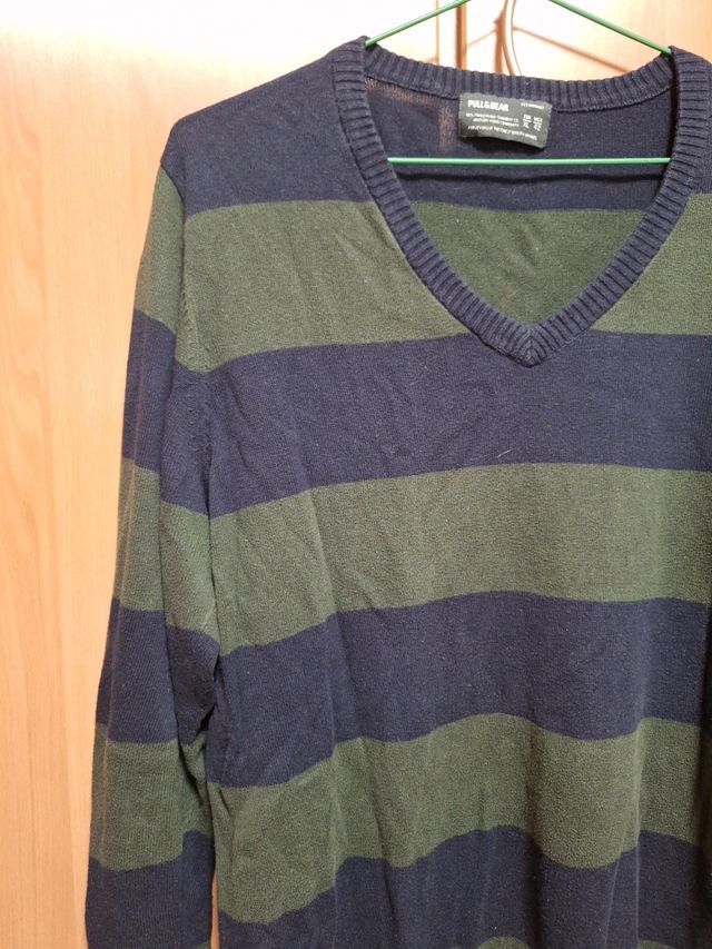 Jersey Pull&Bear Pico Rayas Azul/Verde Talla XL