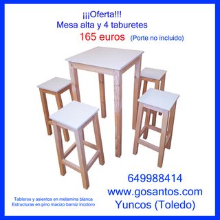 Oferta. Lote barato mesa alta y 4 taburetes altos