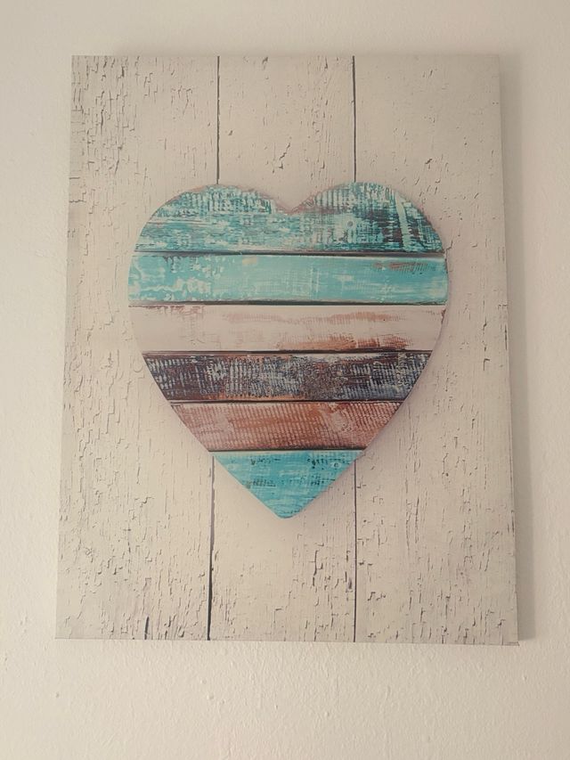 Cuadro Corazón  Gris y Turquesa