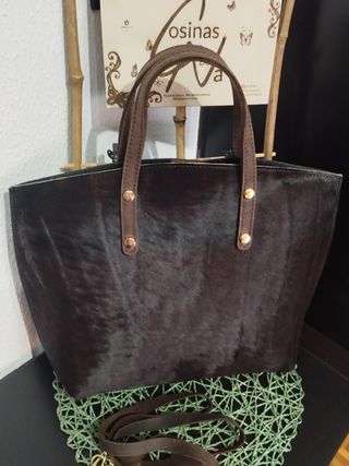 Bolso Piel de Potro Shoper Negro/Marrón