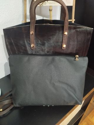 Bolso Piel de Potro Shoper Negro/Marrón