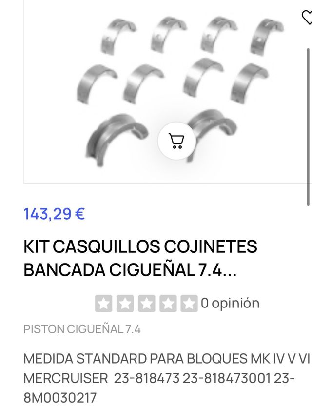 Kit reparación motor V8 7.4 Mercruiser, Volvopenta