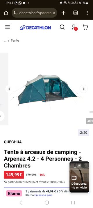 Tienda campaña 4 personas, 2 habitaciones