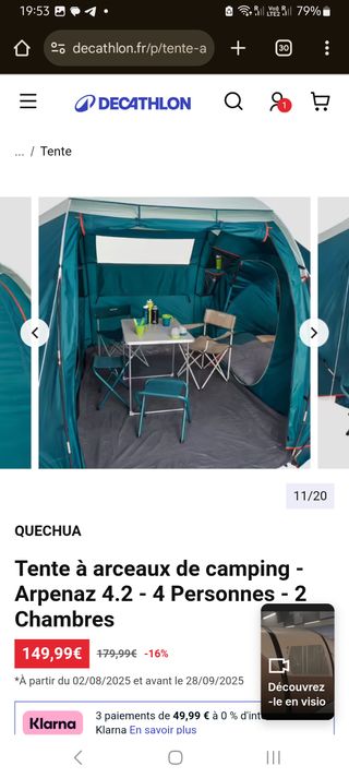 Tienda campaña 4 personas, 2 habitaciones