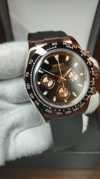 Reloj Seiko Mod Daytona Negro y Oro Rosa Rose Gold