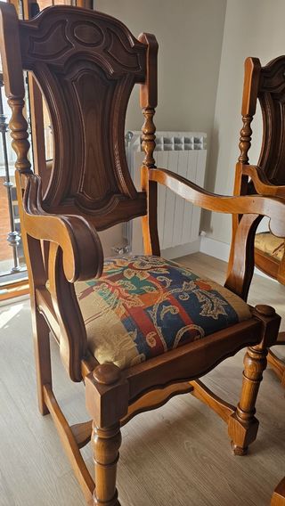 6 Silla de comedor de madera y dos con apoyabrazos