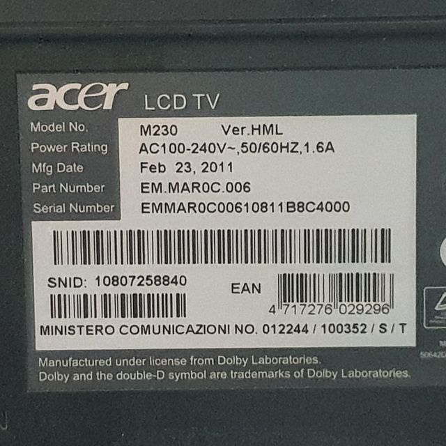 Pantalla Acer LCD M230 Negra 