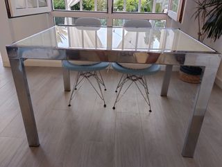Mesa Comedor Acero y Cristal Extensible