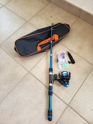 Caña de pescar 1.80m con carrete y accesorios