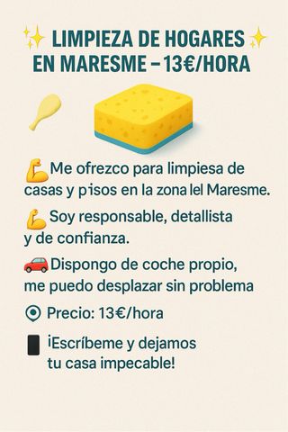  Limpieza de hogares en Maresme – 13€/hora