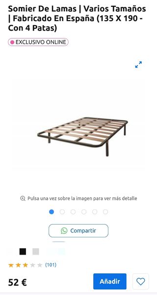 Somier 135x190 con patas(Nuevo)