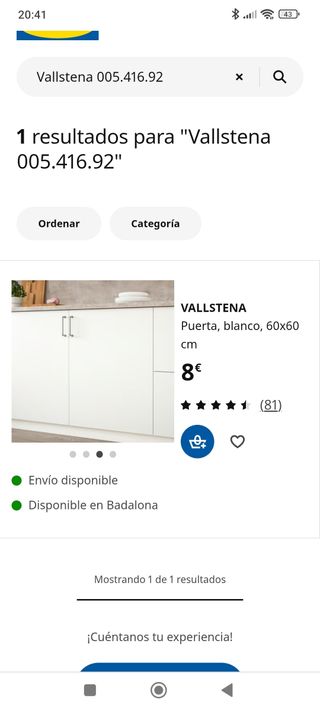 Puerta armario VALLSTENA Ikea blanca