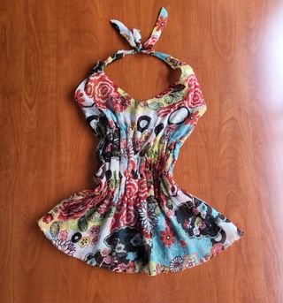 Blusa top halter azul rojo M Desigual 