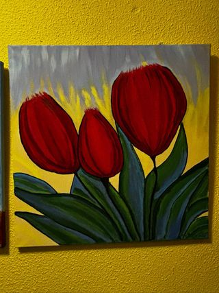 Cuadro de tulipanes rojos pintado a mano 60x60