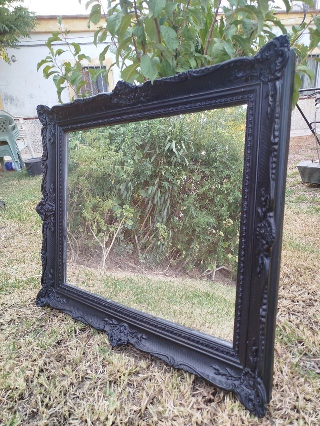 Espejo Barroco Negro Madera y Cristal