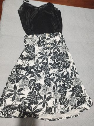 Conjunto Falda y Top Estampado Hojas Talla 40