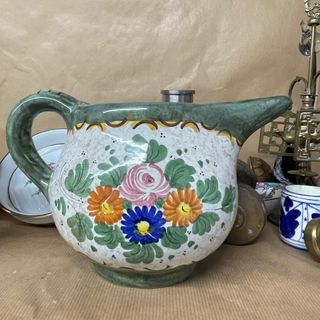 Jarra cerámica vintage flores pintadas