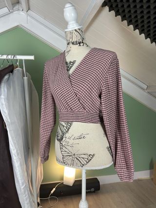 Crop Top H&M Rosa Rayas Manga Larga
