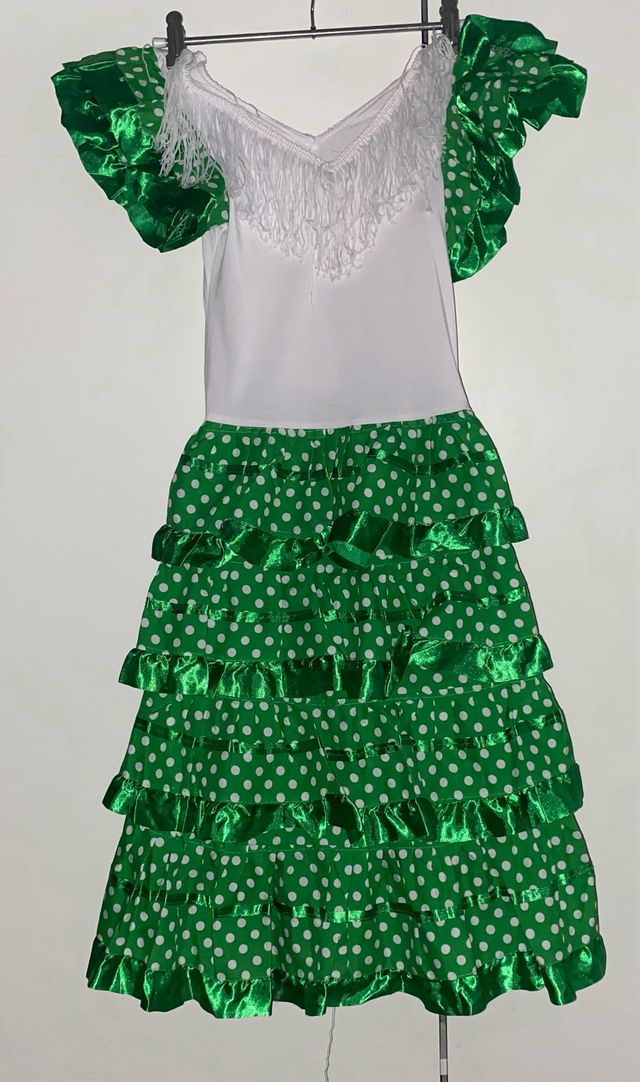 Traje Gitana Niña Verde y Blanco Talla 10