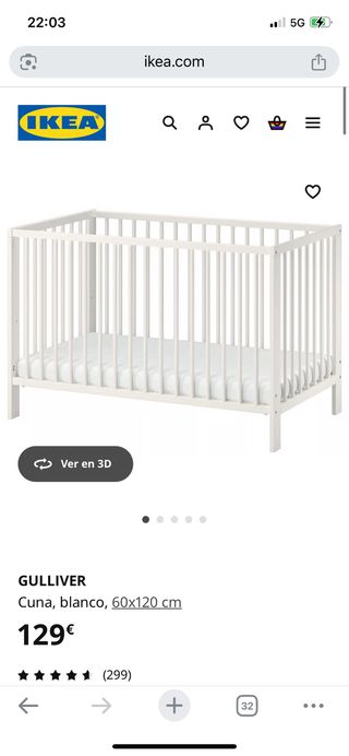 Cuna Gulliver IKEA blanca 60x120 cm
