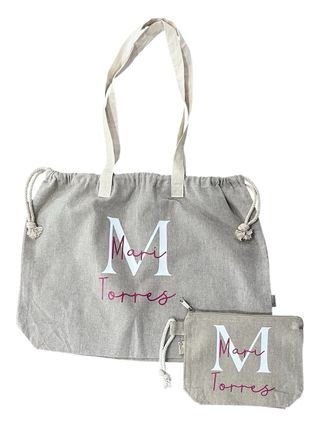 Bolso Saco Beige con Estampado inicial con nombre