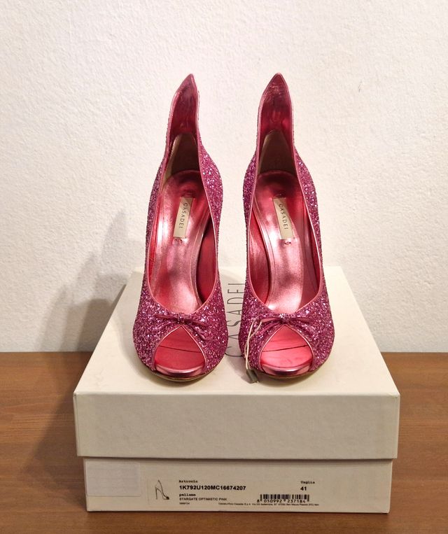Décolleté tacco a spillo,rosa glitter,Casadei, n41